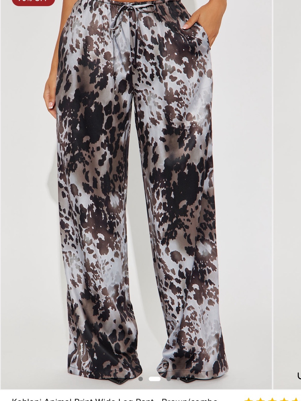 Animal Print Wide-Leg Satin Pants - Brown/Gray Combo